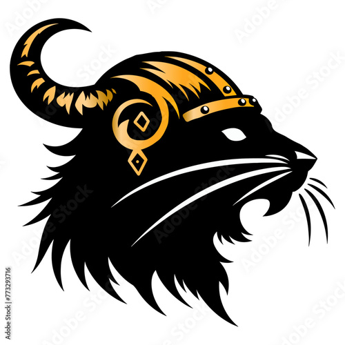 This compelling artwork features an anthropomorphic rat as a formidable Viking warrior. Captured in a bold graphic style, the rat dons a traditional Viking helmet, complete with ornate decorations sig