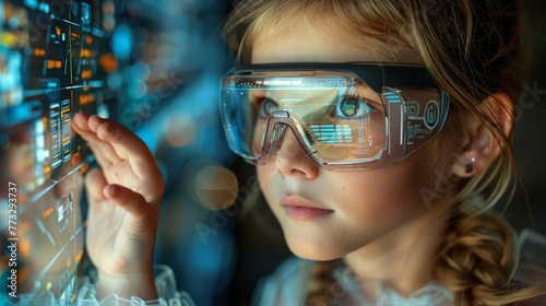 cute litter girl student with (VR) virtual reality headset 