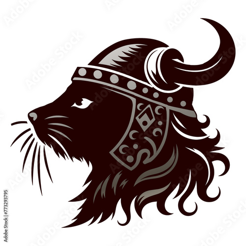 This compelling artwork features an anthropomorphic rat as a formidable Viking warrior. Captured in a bold graphic style, the rat dons a traditional Viking helmet, complete with ornate decorations sig