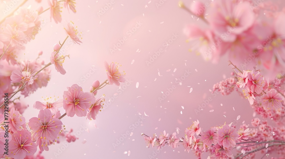 Spring Symphony: Delight in the Harmony of Sakura Blossoms, Witnessing a Flourishing Floral Explosion with Pink Cherry Flowers on a Soft Background, Capturing the Serene Beauty of Nature's Spring