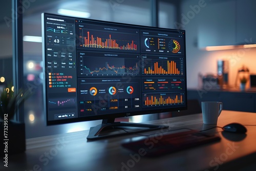 Desktop Computer Monitor with Finance Statistical Data Software and Progressive User Interface