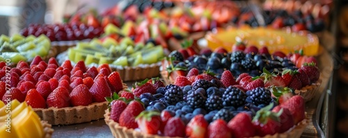 Seasonal fruit tart display, colorful bounty, flavors in harmony