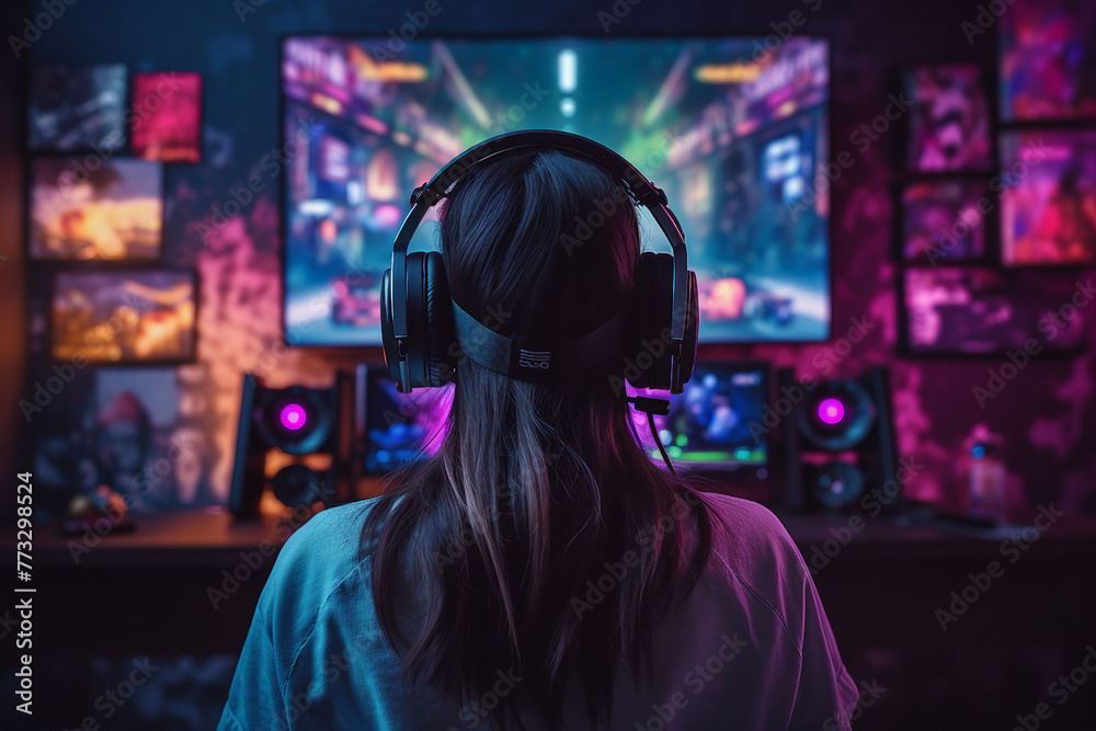 Professional esports player taking part in team competition gamer space neon light Generative AI picture Professional esports player taking part in team competition gamer space neon light Generative AI picture