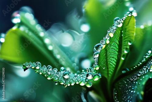 water drops on a green leaf © rodoo