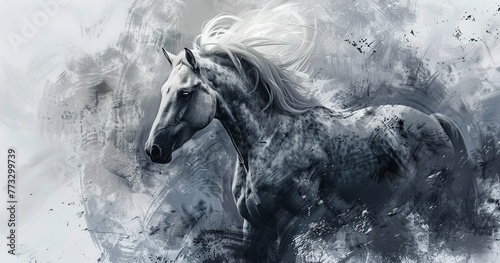 Elegant horse with a soft gaze, mane perfectly tousled, noble spirit.  © Thanthara