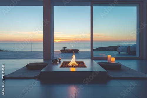 Modern bioethanol fireplace in a minimalist room photo