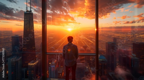 Wanderlust Gazes Upon the Expansive Cityscape from the Willis Tower Skydeck in Chicago photo