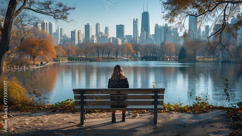 A Wanderer's Contemplative Moment in Grant Park,Chicago's Urban Oasis