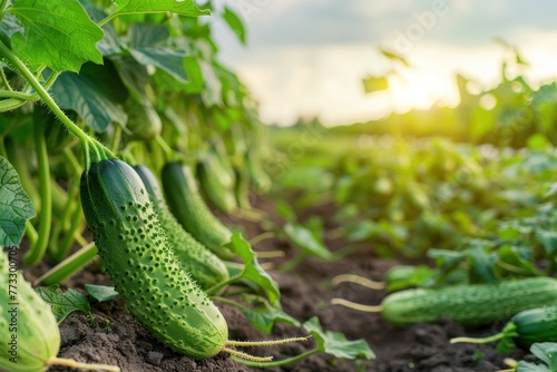 cucumbers field  farming agriculture concept