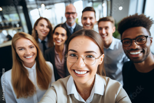 Corporate meeting with successful business people in modern workstation building Generative AI