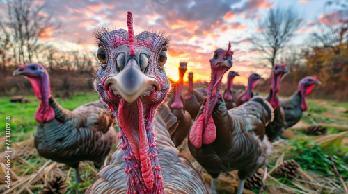 Wallpaper Mural A diverse group of turkeys stands closely together, displaying their intricate feathers and unique personalities Torontodigital.ca