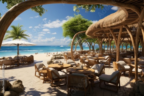 the beach club area full of bungalows made out of bamboos inspiration ideas © Ahmad
