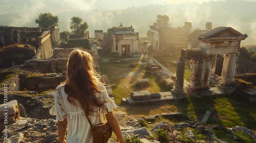 The Allure of Bygone Eras:A Wanderlust's Journey Through the Ruins of an Ancient City,Bathed in Natural Light
