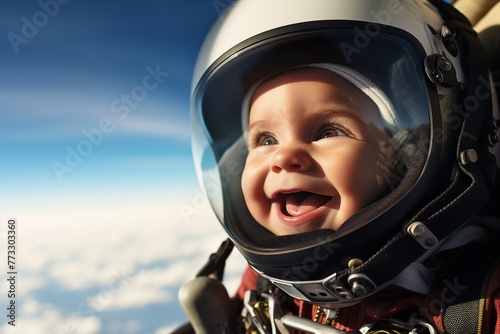 AI generated image of cheerful happy funny baby skydiver free falling © Tetiana