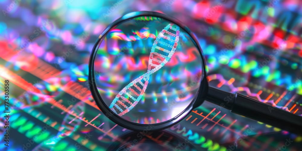 A magnifying glass showing DNA double helix , representing the study and exploration of DNA structure
A magnifying glass showing DNA double helix , representing the study and exploration of DNA structure