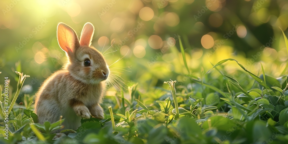 Curious Rabbit Hopping through Lush Garden Filled with Greenery