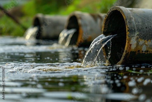 Environmental damage concept, Industrial and factory wastewater discharge pipe into the canal and sea, dirty water