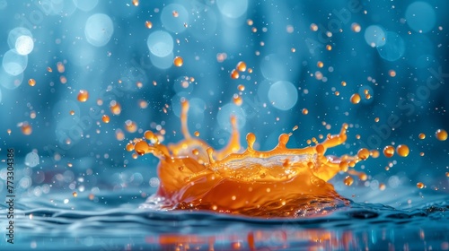 A splash of orange liquid in a body of water
