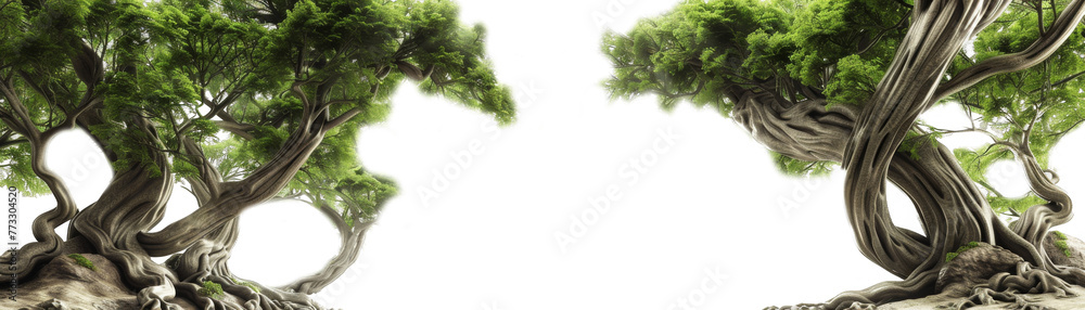 Fototapeta premium Mythical forest where trees whisper ancient secrets to the wind isolate on transparent background, cutout, png