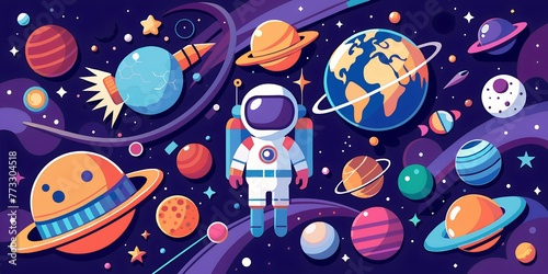 background design with many planets in space