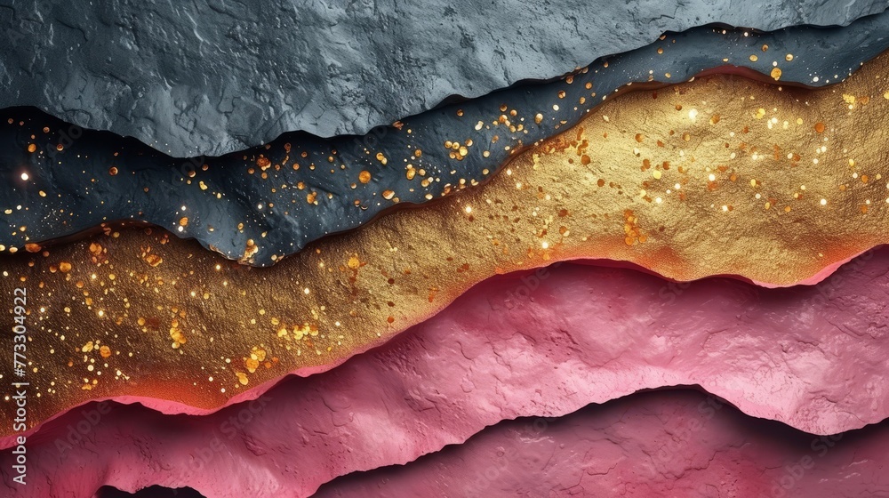 A detailed image of an artwork resembling a wave, adorned with golden speckles A detailed image of an artwork resembling a wave, adorned with golden speckles