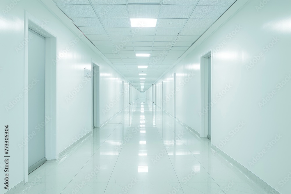 Minimalistic clean hospital corridor without people, nobody