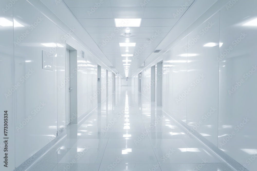 Minimalistic clean hospital corridor without people, nobody