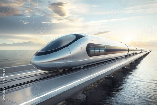 futuristic bullet train or hyperloop ultrasonic train with full self driving system activated for fast transportation