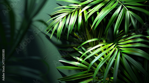 Tropical palm leaves on dark green background. © AS Photo Family