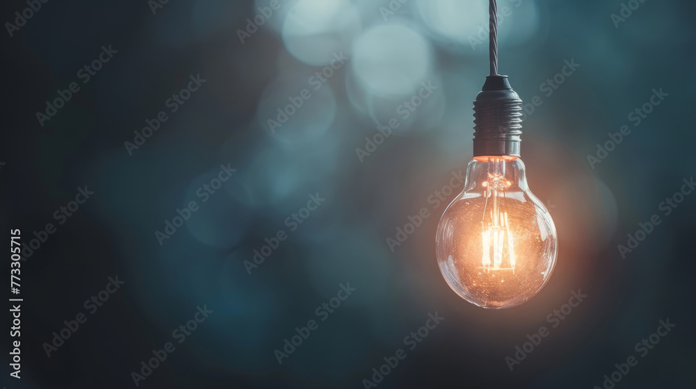 A light bulb hanging from a rope. Inspiration and solution concept. A light bulb hanging from a rope. Inspiration and solution concept.