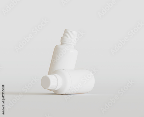 White Blank Bottle For Medicine Or Beauty Product on white Background, Copy Space. Empty Space. Minimalism. 3d rendering 