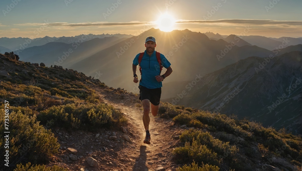 young man running in the mountains