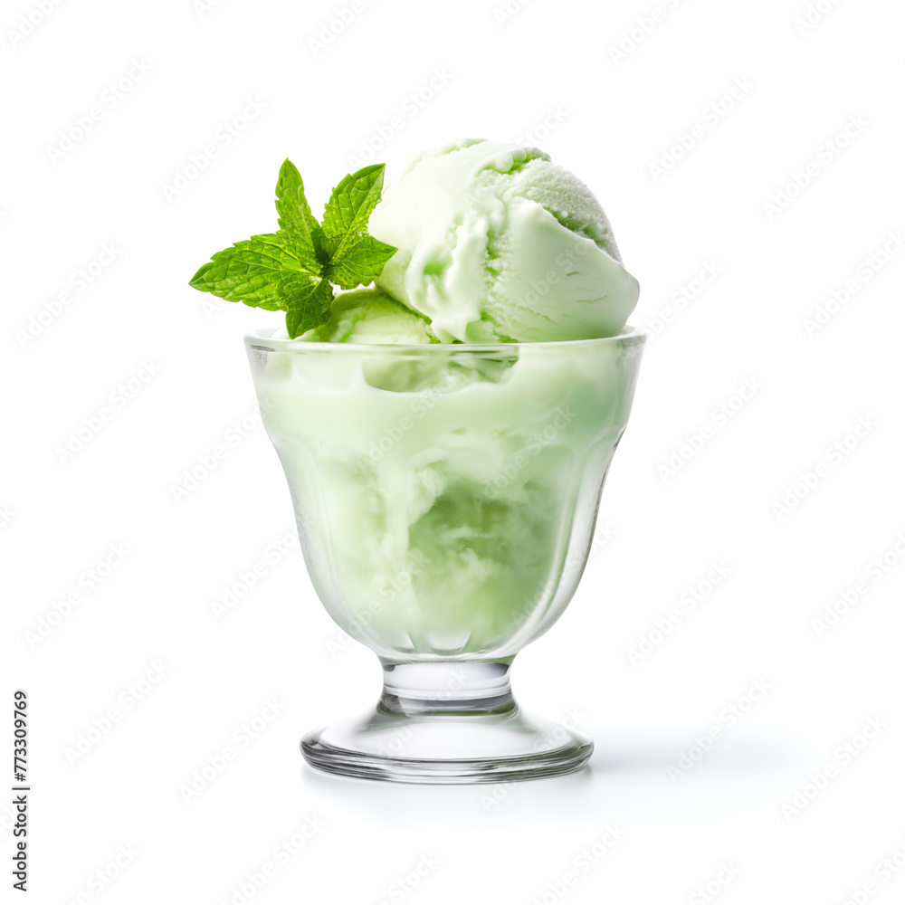 Mint ice cream on white background