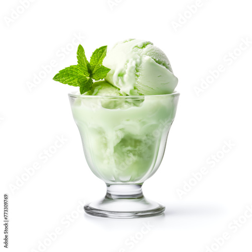 Mint ice cream on white background