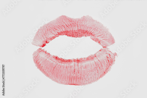 Lip print on white background. Kiss lips lipstick mark. Lipstick kiss