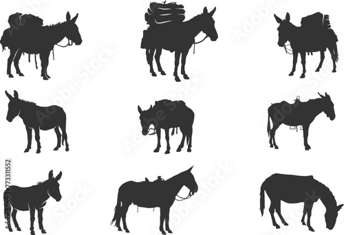 Pack mule silhouette, Mule silhouettes, Packed mule svg, Mule svg, Pack mule vector illustration photo