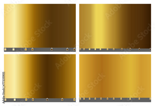 Design for wallpaper, background, wrapping, fabric. Light, realistic, elegant, shiny, metallic and gold gradient vector illustration. Shiny golden metallic foil gradient set. Social media wallpaper.