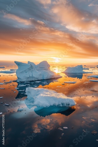 Group of Icebergs Floating on Water © BrandwayArt