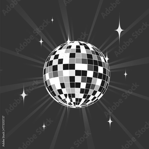 Disco 70s, 80s. Vector illustration of mirror ball on dark background