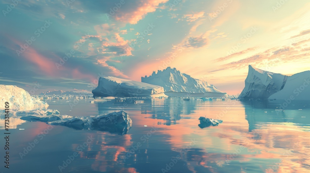 Icebergs Floating on Water - obrazy, fototapety, plakaty 