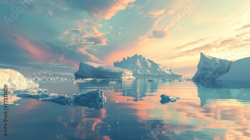 Icebergs Floating on Water