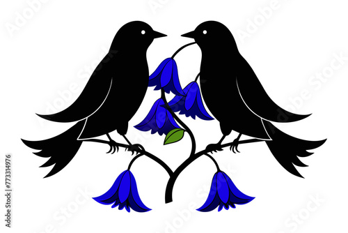  silhouette color image,Bluebell bird ,vector illustration,white background 