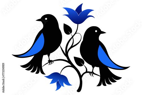  silhouette color image,Bluebell bird ,vector illustration,white background 