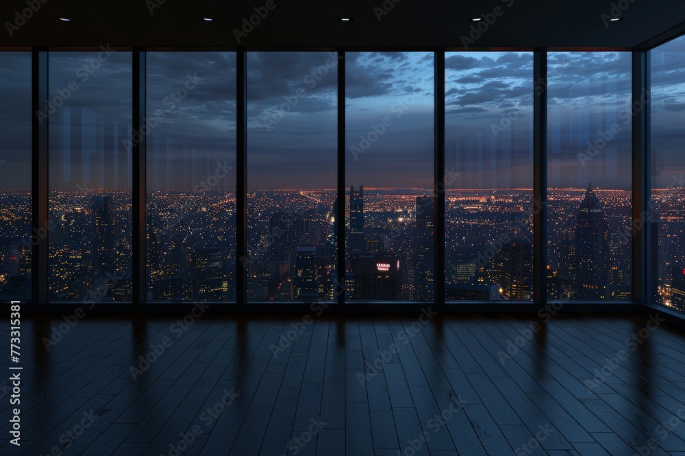 Fototapeta premium Empty Room With City View at Night