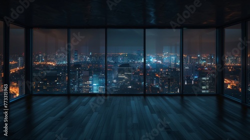 Empty Room Overlooking City at Night © BrandwayArt