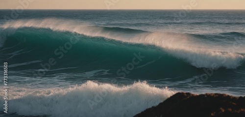 Big breaking Ocean wave on a sandy beach on the north shore of Oahu Hawaii photo