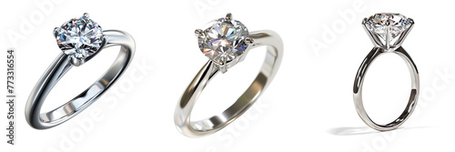Solitaire diamond ring isolated on a transparent background 
