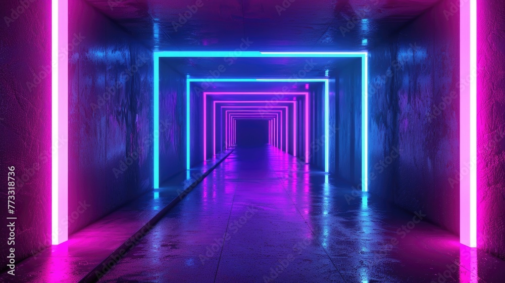 Scifi neon abstract background. 3d render