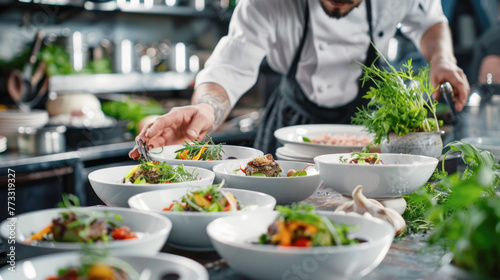 Chef decorating special dishes