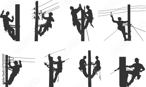 Lineman silhouette, Lineman svg, Line worker svg, Electrician svg, Electrical lineman svg, Lineman climbing silhouette, Power lineman svg, Line worker silhouette, Lineman vector illustration